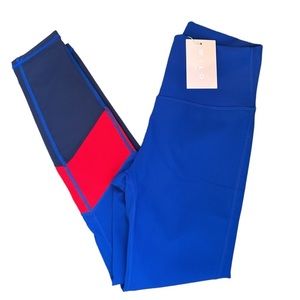 Wilo Women’s Blue Red Ribbed Leggings Exercise Yoga Size Small NWT